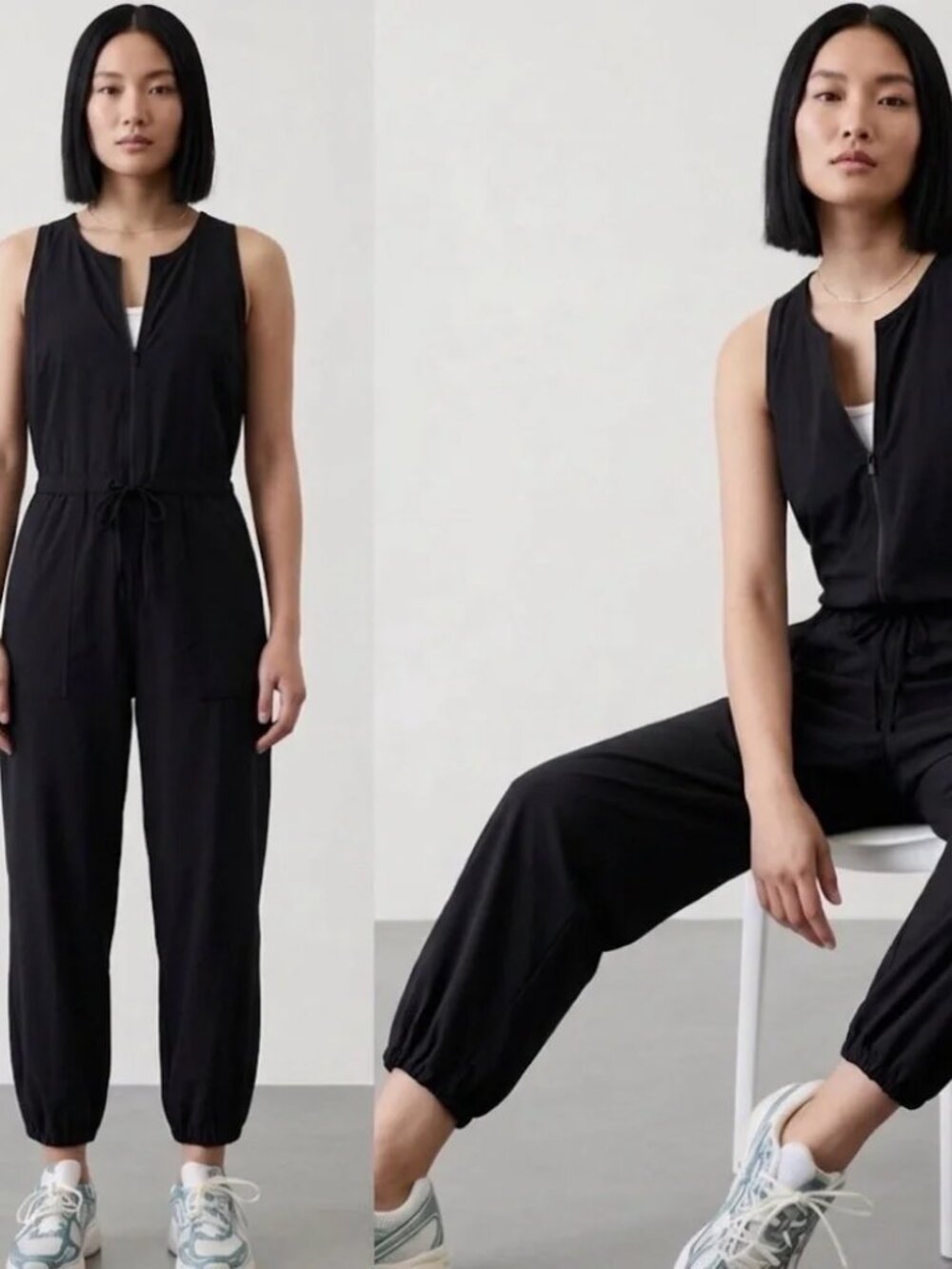 Athleta - NWT women’s Flex Jumpsuit UV 40+ black sleeveless 1/2 Zipper size S